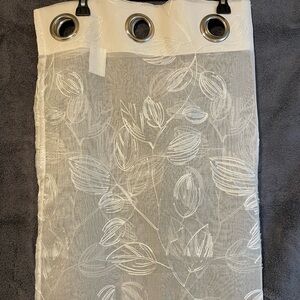 Sheer Leaf Embroidered Grommet Curtain Panel - White. Single panel